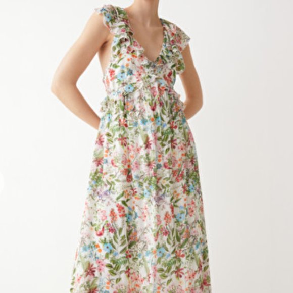 NWT Printed Ruffle Midi Dress & Other Stories Size 4 - Picture 1 of 9